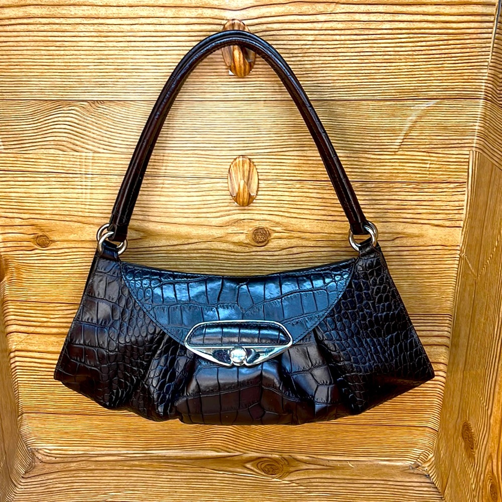 Furla Black and Blue Croc-Embossed Shoulder Bag
